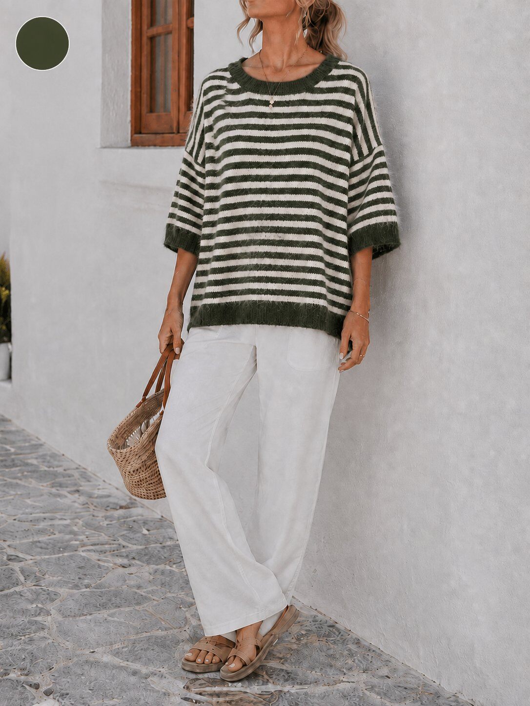 Wholesaler TDI FASHION - Women's oversized striped sweater – soft, trendy casual style