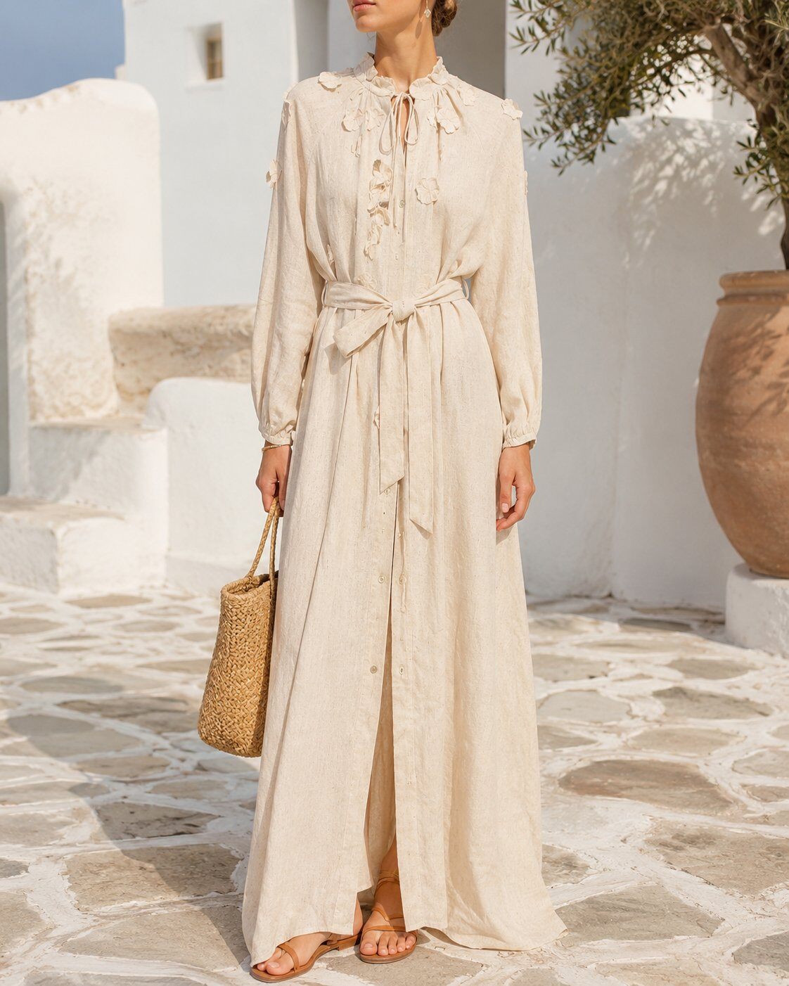Wholesaler TDI FASHION - Women's long white shirt dress with waist belt and long sleeves