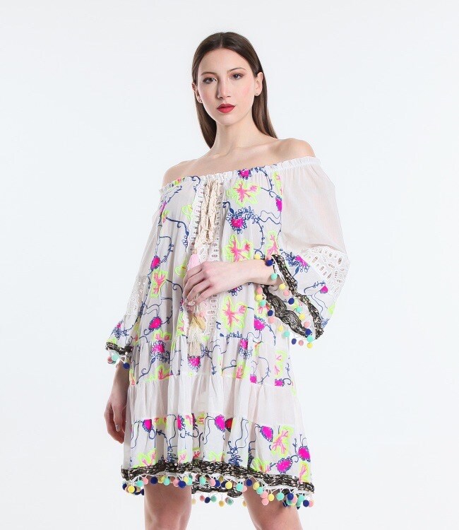 Grossista TDI FASHION - Abito corto off shoulder floreale