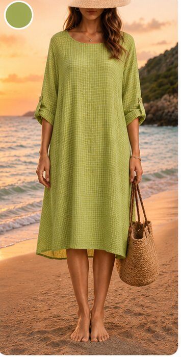 Mayorista TDI FASHION - Túnica de mujer verde manzana a cuadros con escote amplio y mangas suaves