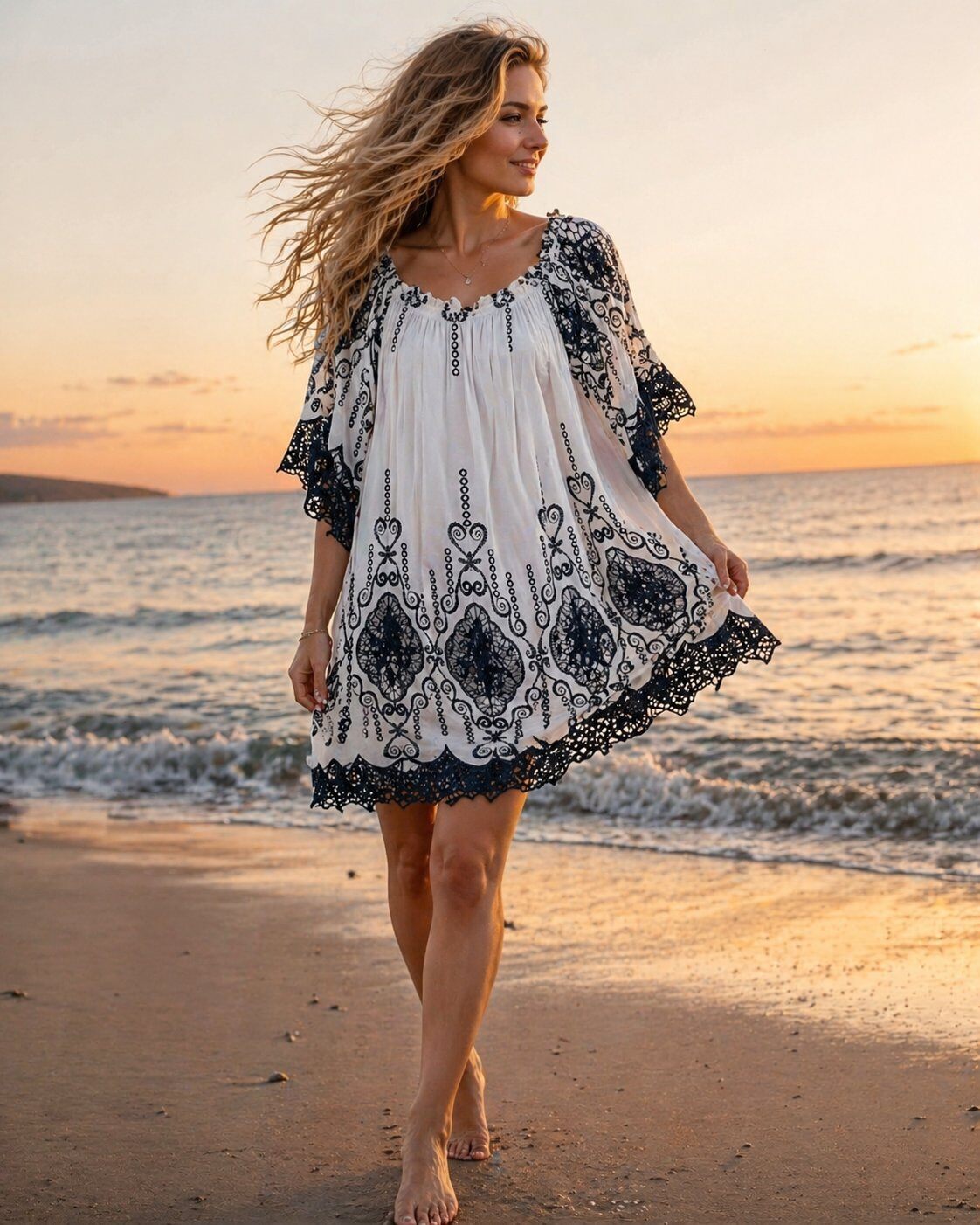 Grossista TDI FASHION - Tunica ricamata con spalle scoperte e inserti in pizzo