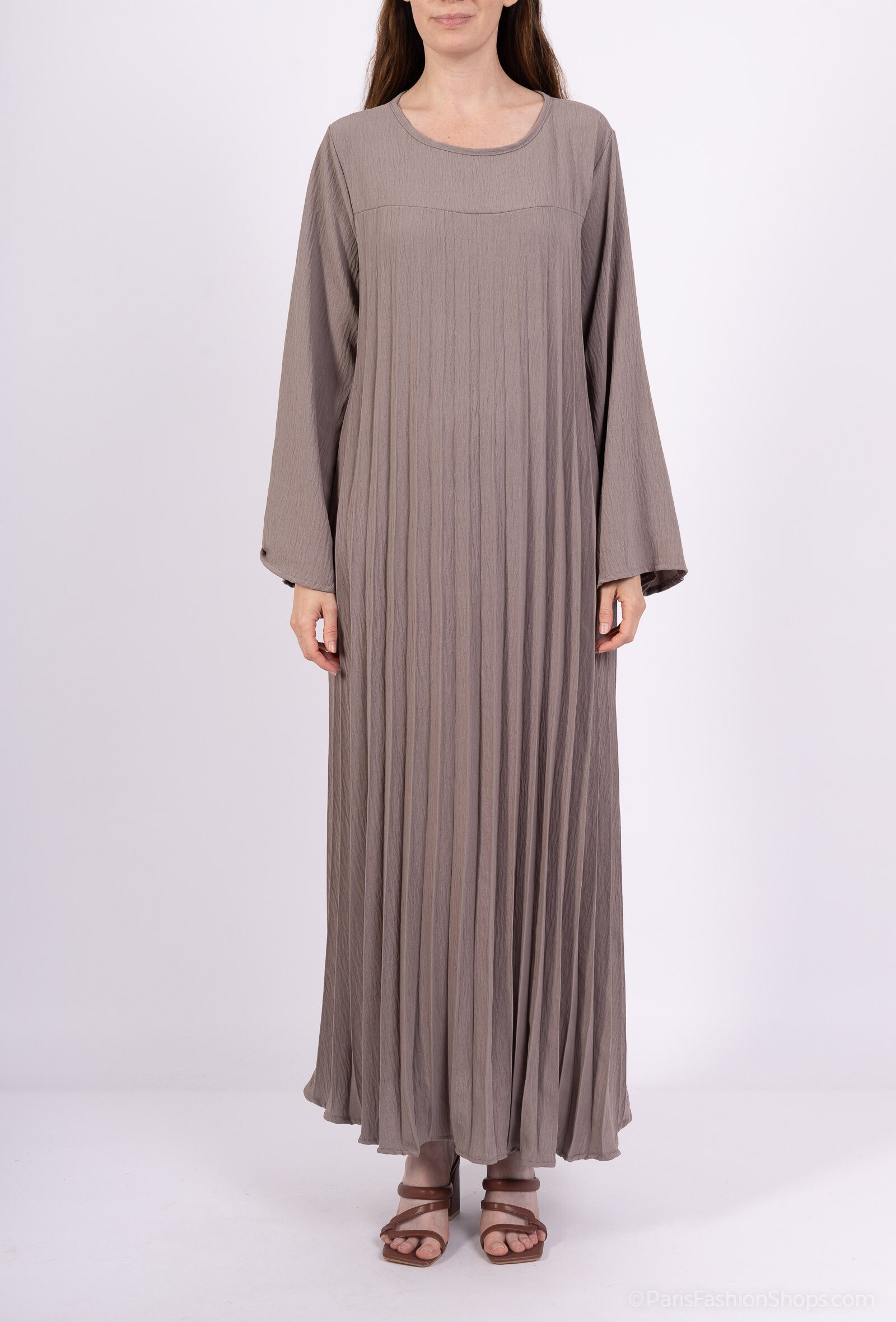 Grossista Tendance - abaya manica lunga collo rotondo plissettata