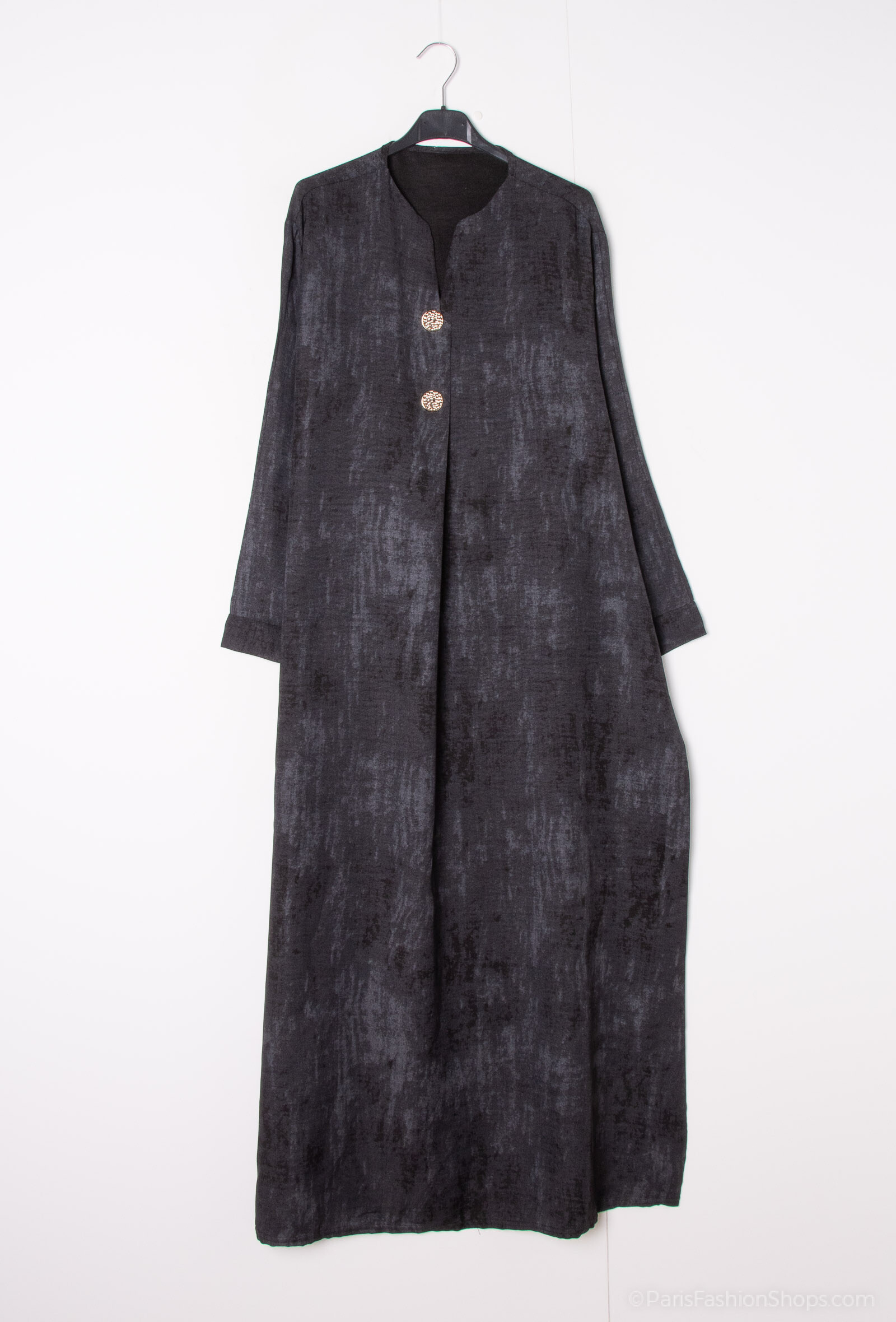 Wholesaler Tendance - abaya long sleeve round neck open 2 gold buttons fabric tie and dye effect