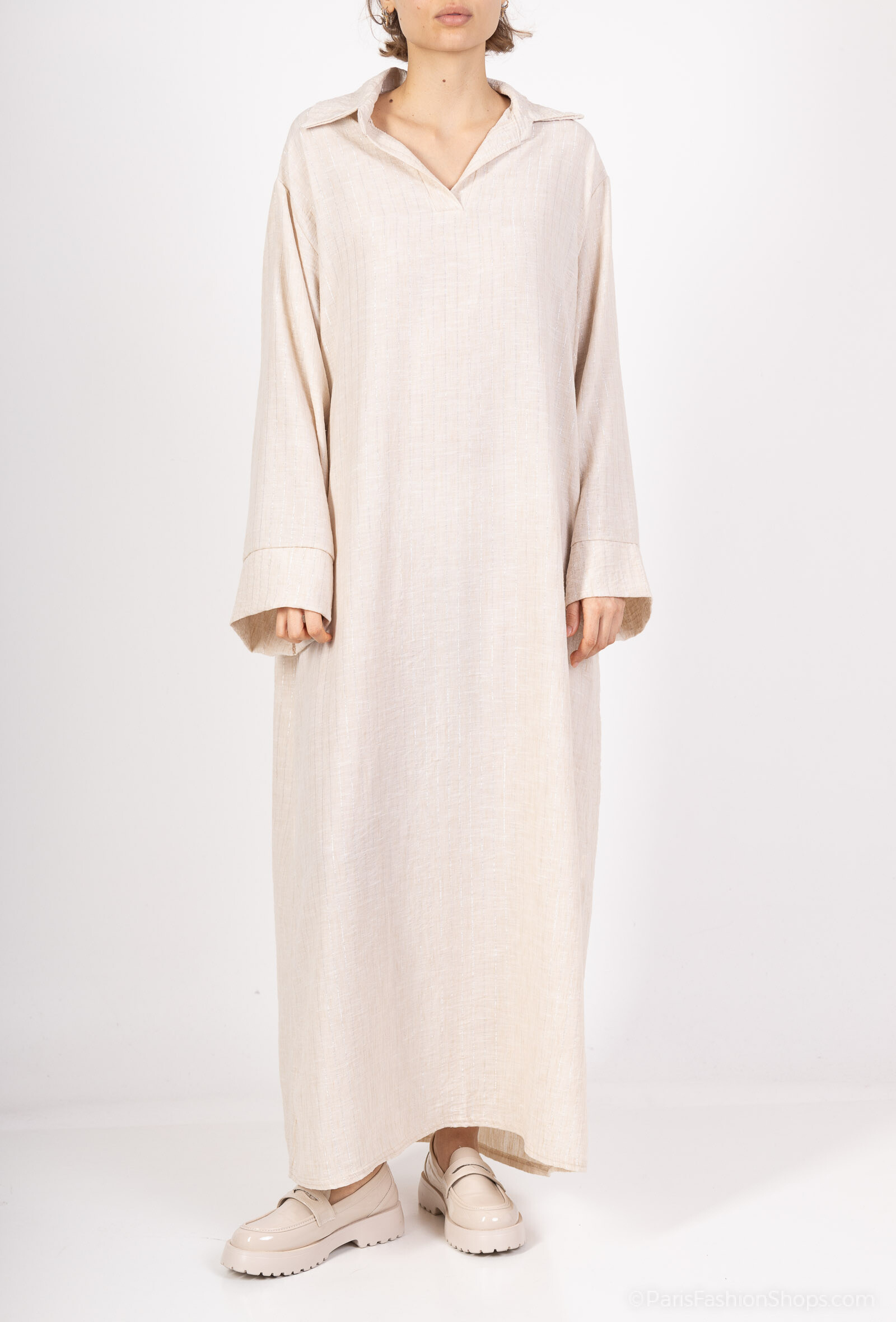 Grossista Tendance - Camicia da colletto abaya imitazione in lino argento graffio