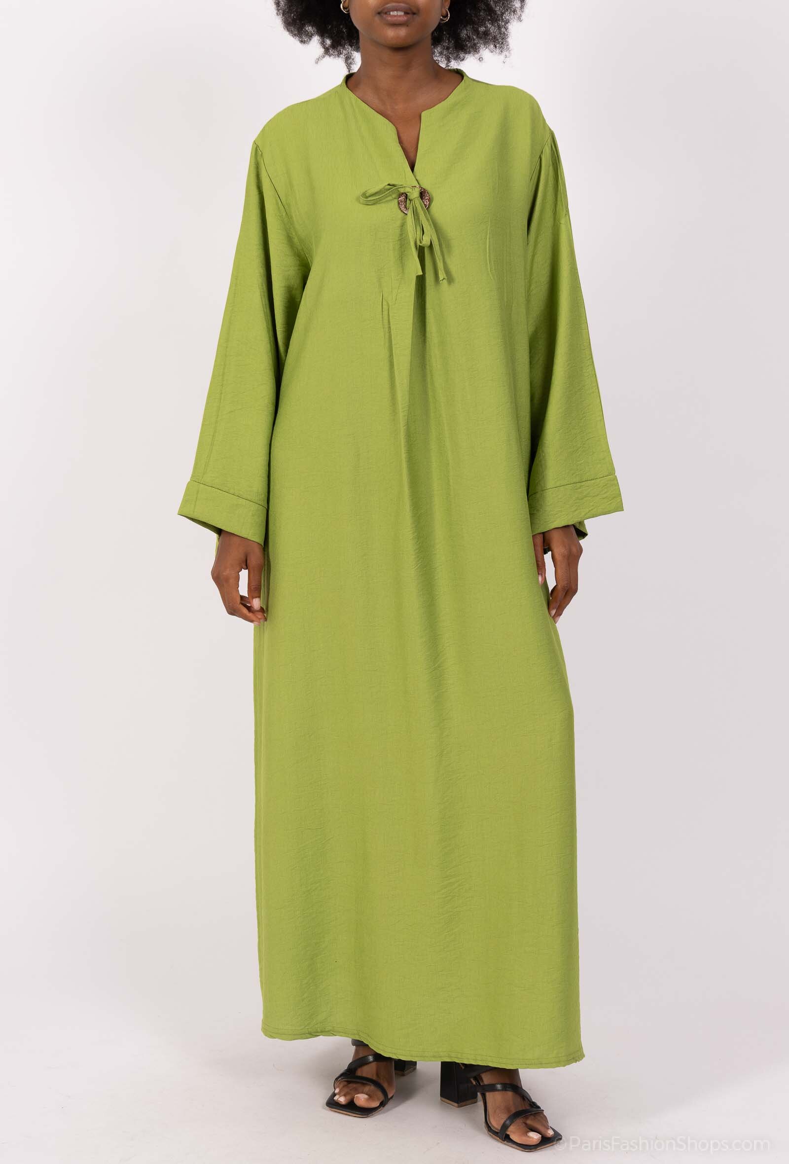 Großhändler Tendance - Abaya mit offenem Kragen, weiten Ärmeln und Holzknöpfen