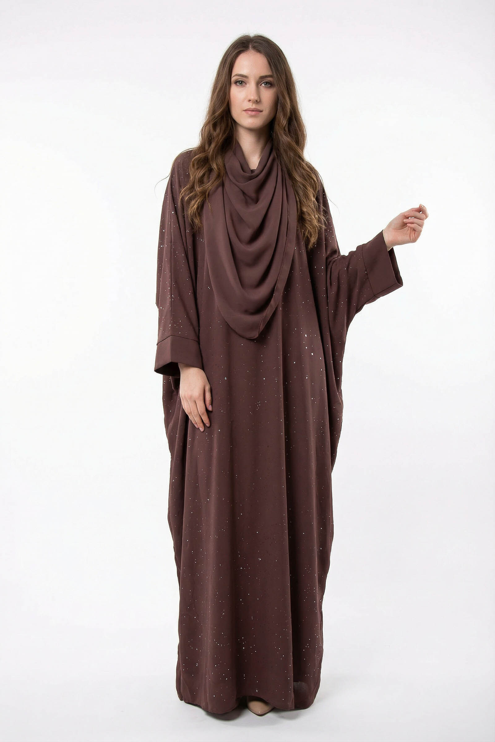 Wholesaler Tendance - Sequin abaya with integrated veil and kimono sleeves