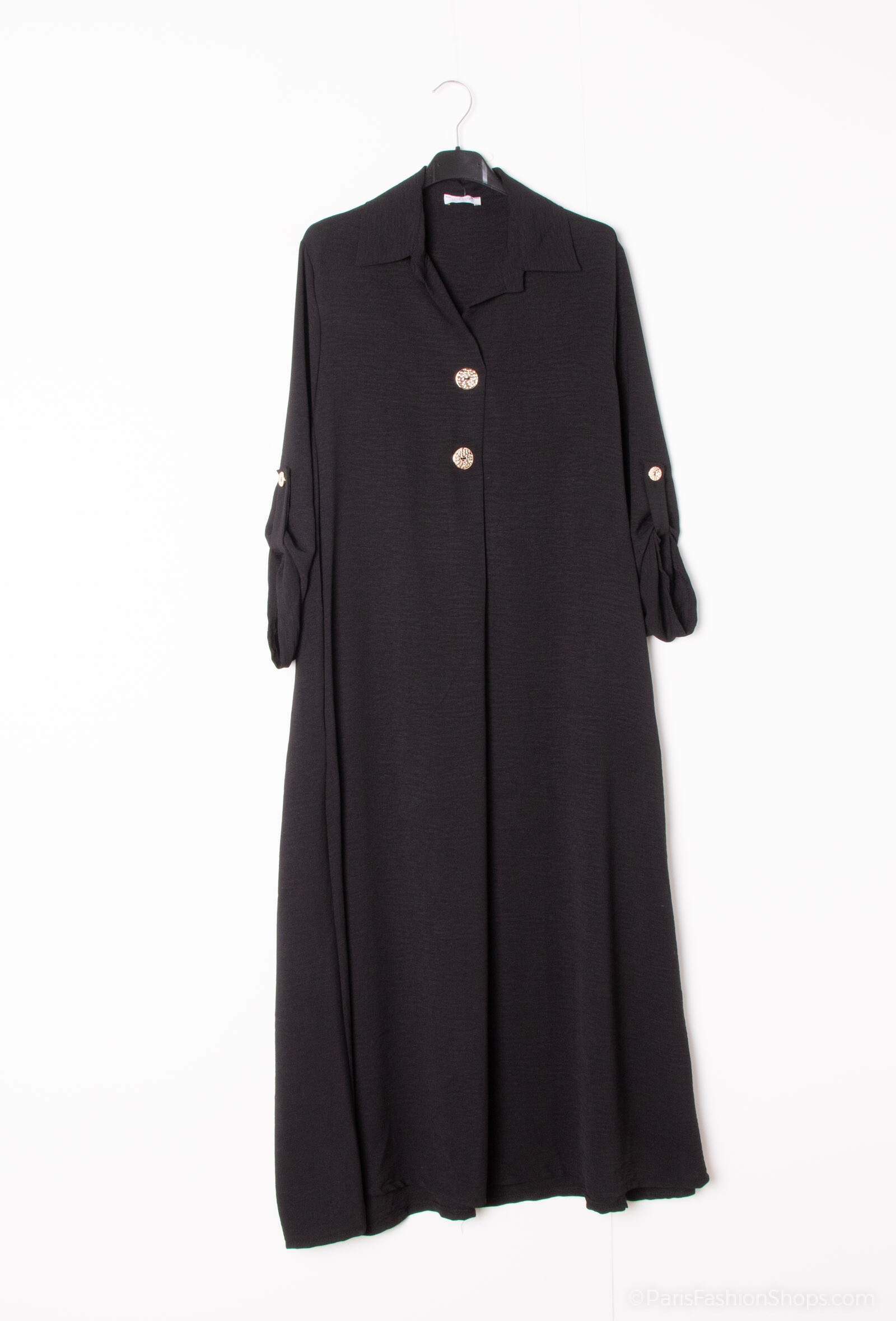 Grossista Tendance - abito abaya con colletto da camicia, bottoni dorati, vestibilità ampia, tasca, maniche arrotolate con attacchi