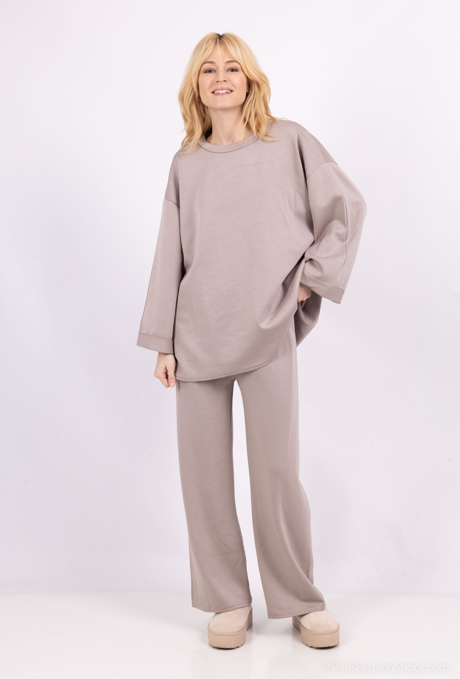 Grossiste Tendance - ensemble top large manche longue tissu sport stretch viscose