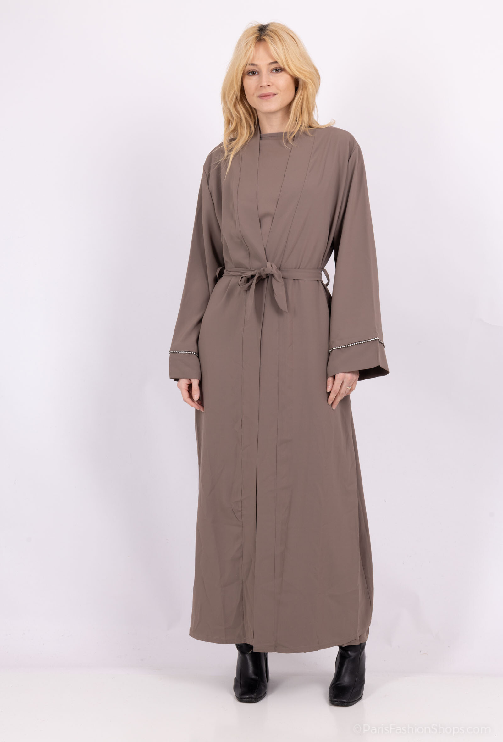 Grossiste Tendance - ensemble gilet manche kimono et abaya manche strasse soie de medine
