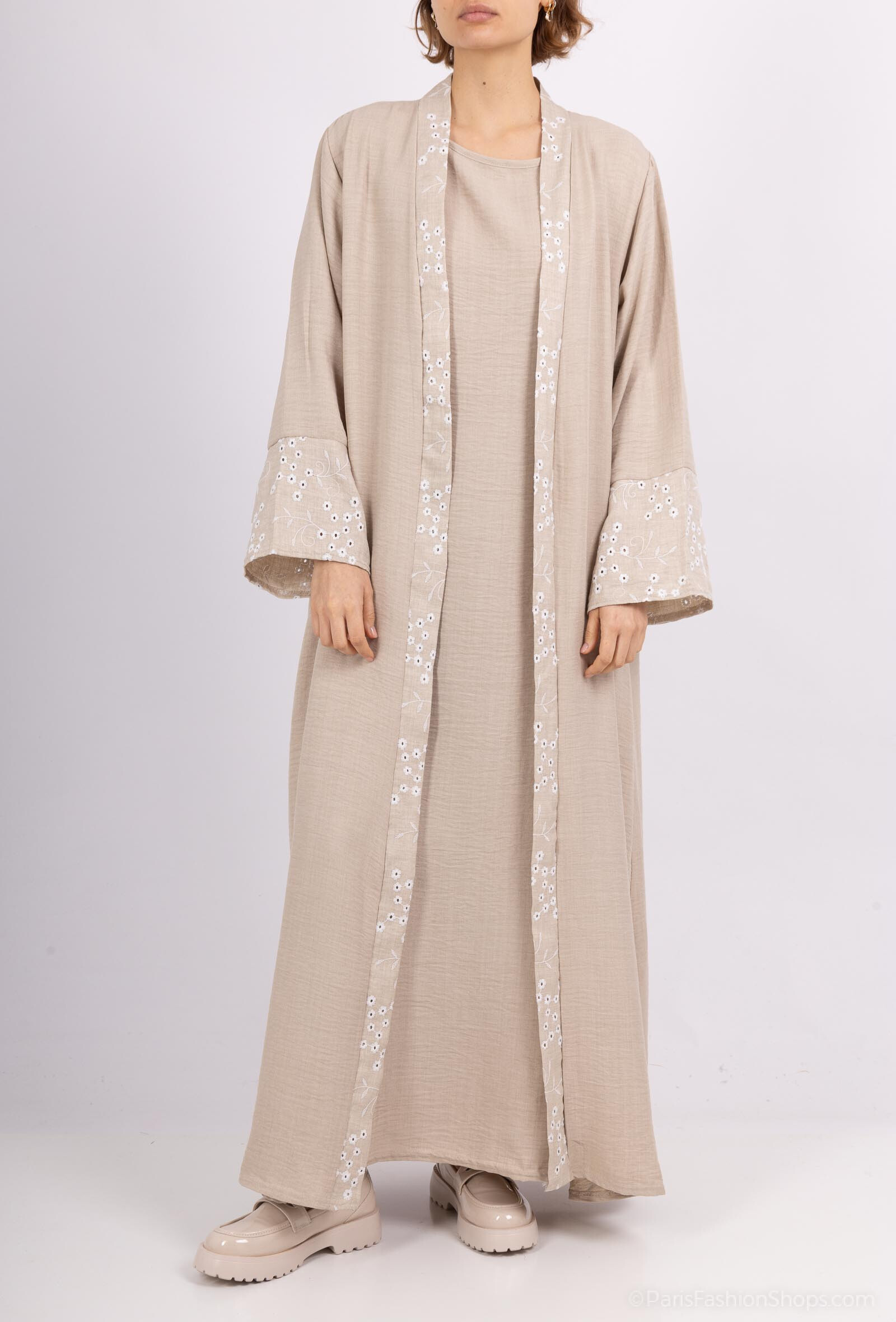 Großhändler Tendance - Abaya Set Kimono Spitzenhalterung Spitzenband