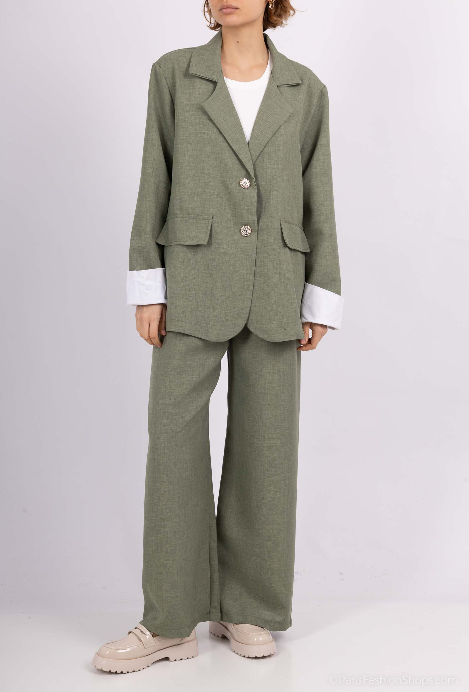 Grossiste Tendance - col tailleur 2 boutons 2 poches manche chemise retrousse
