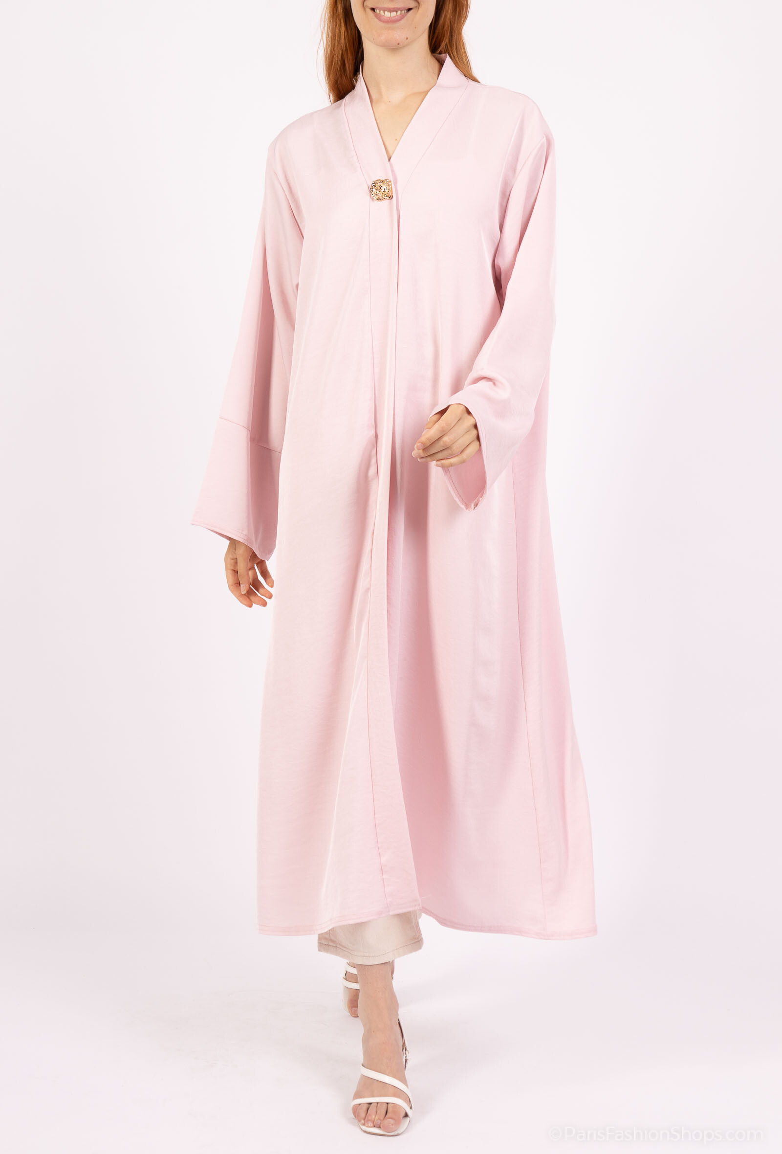 Wholesaler Tendance - long sleeve long vest with golden brooch satin effect
