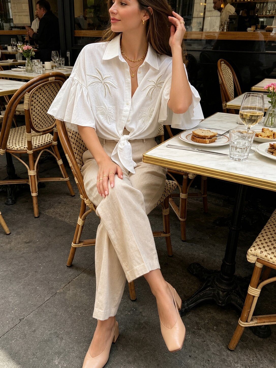 Wholesaler THE SWEET LIFE - Pure cotton shirt with openwork palm embroidery and mother-of-pearl buttons