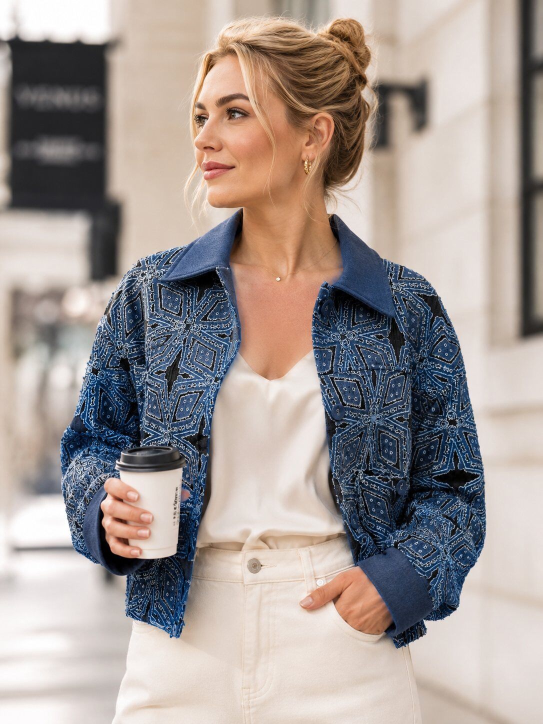 Mayorista THE SWEET LIFE - Chaqueta corta de jacquard oscuro con bolsillos y botones