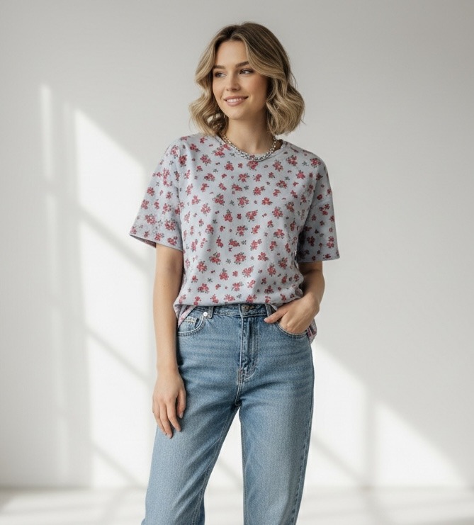 Grossiste TIMIAMI - Nouveau sweat à manches courtes à motif floral