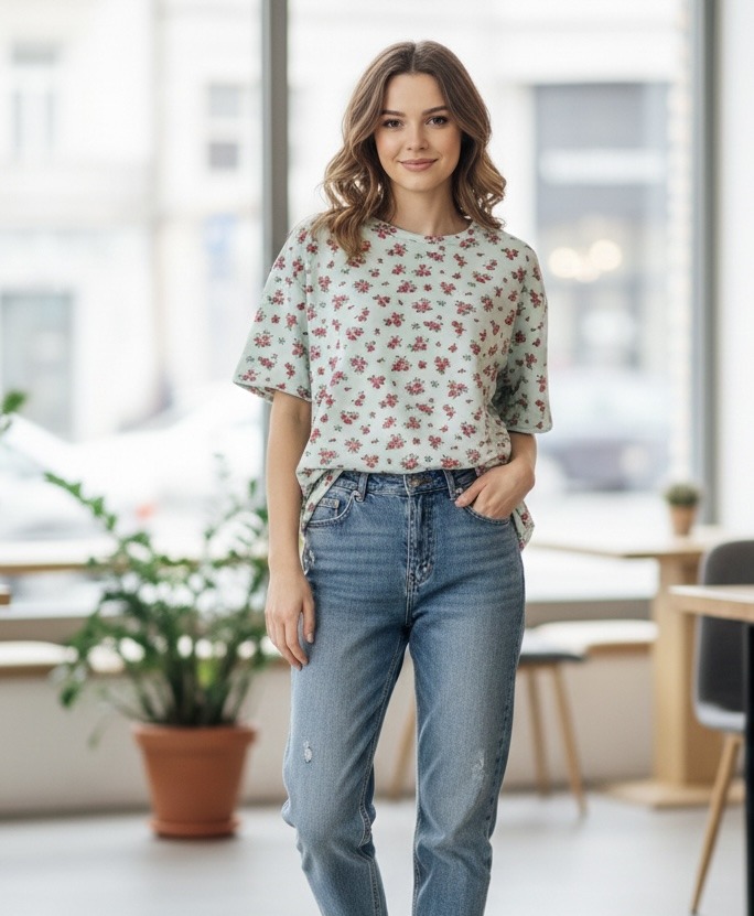 Grossiste TIMIAMI - Nouveau sweat à manches courtes motif floral