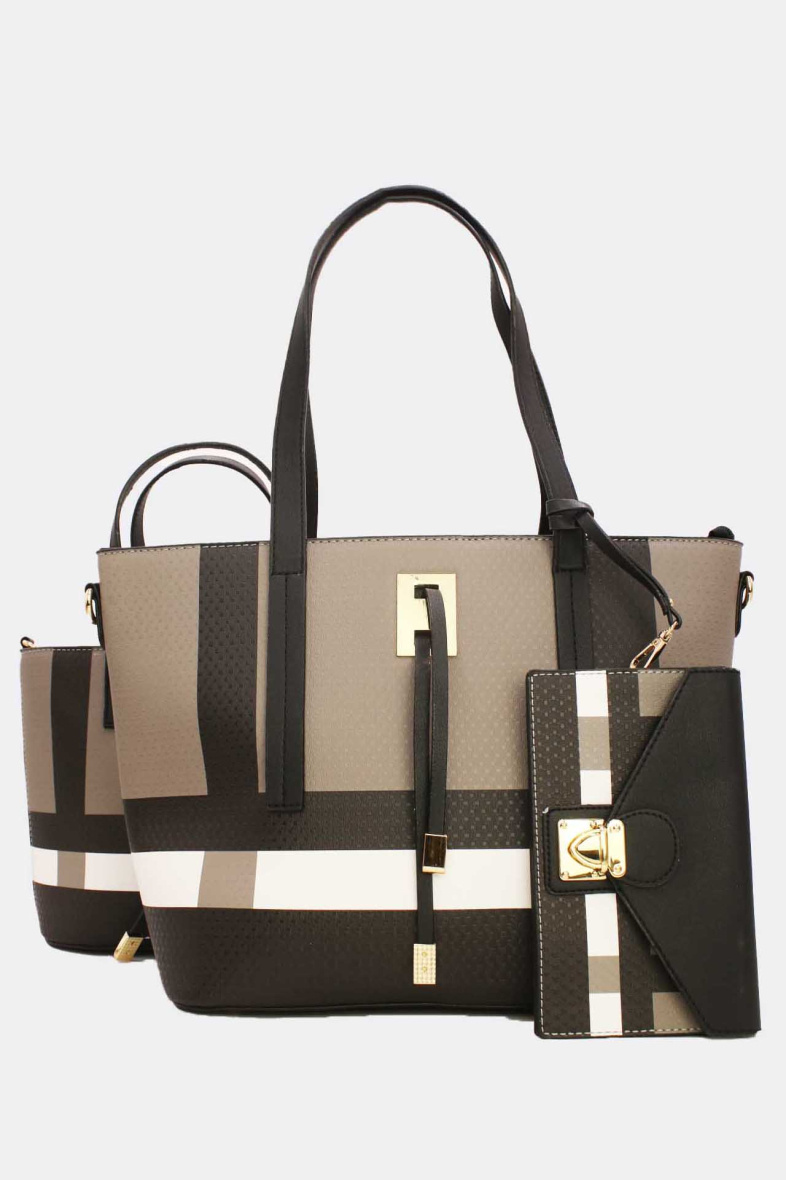 Grossiste Tom & Eva - Ensemble 3 Pièce Set Sac Cabas Effet Cuir Pendentif