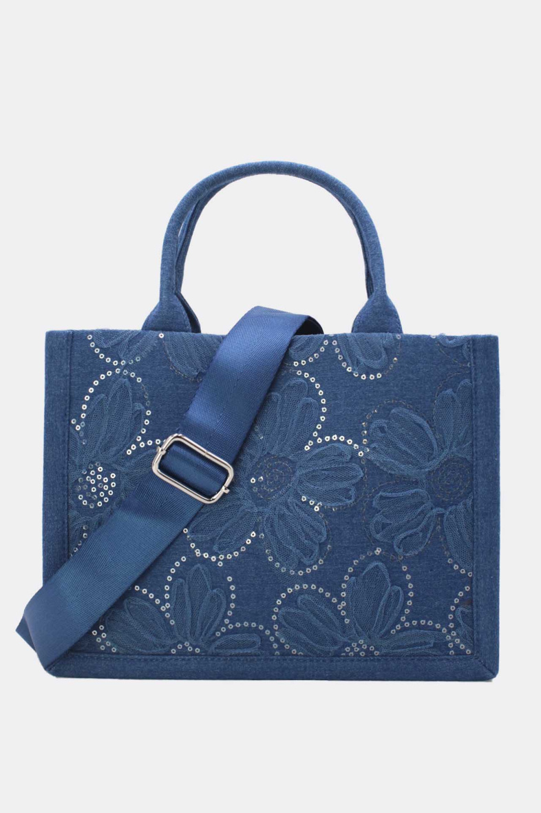 Wholesaler Tom & Eva - Medium Jeans Tote Bag In Flowers