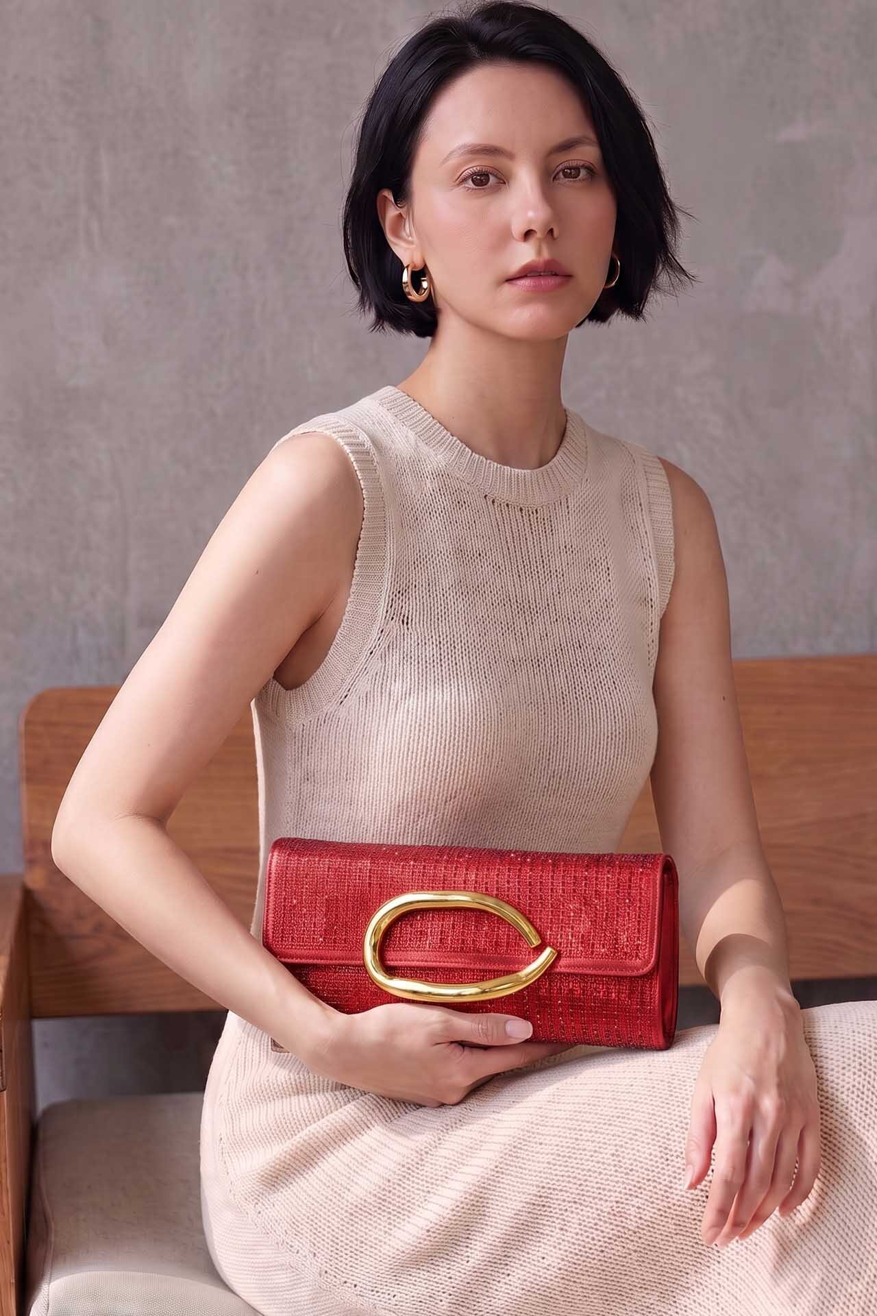 Wholesaler Tom & Eva - Evening Clutch with Rhinestones and Gold Oval Buckle