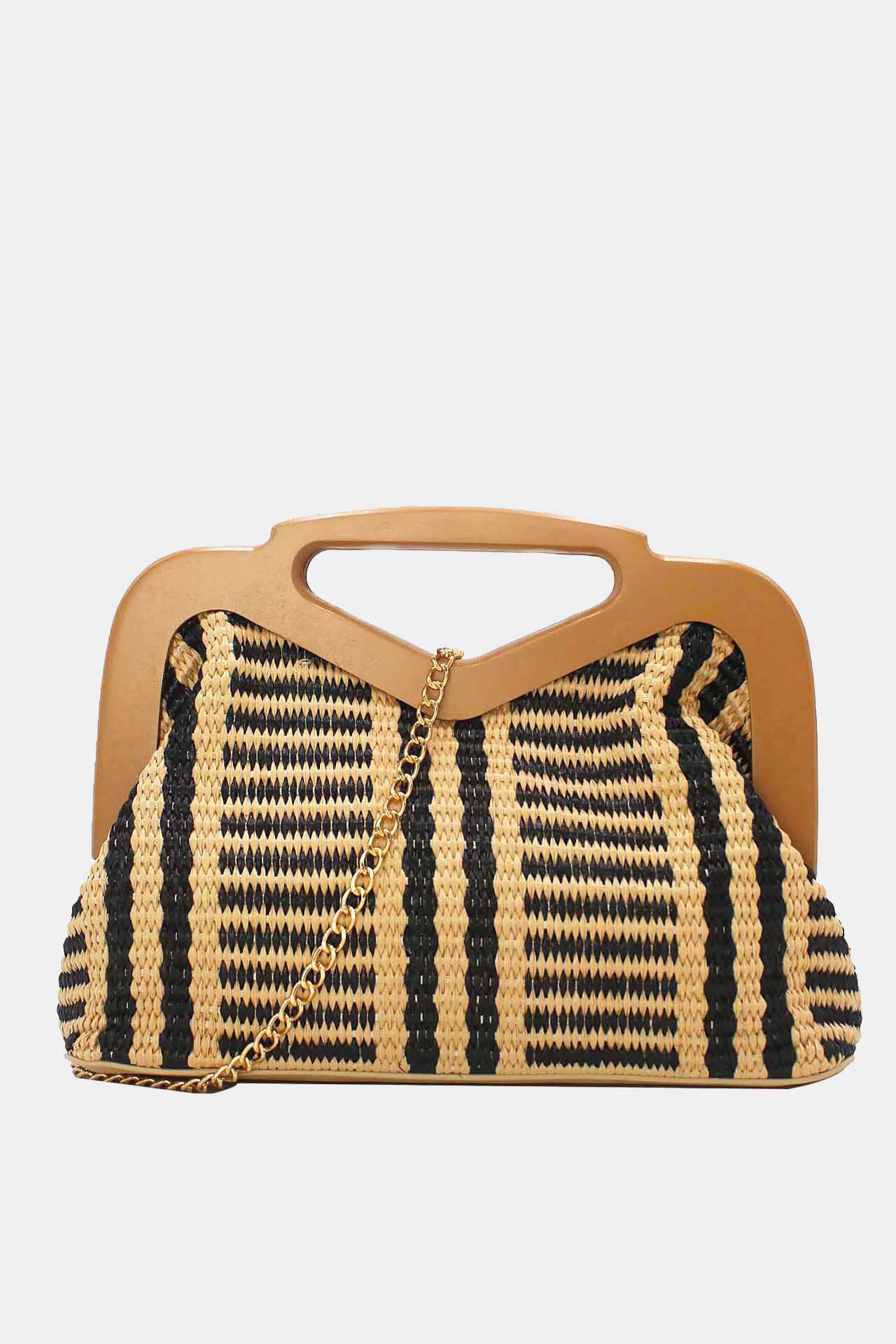 Grossiste Tom & Eva - Pochette Tressé Anse En Bois