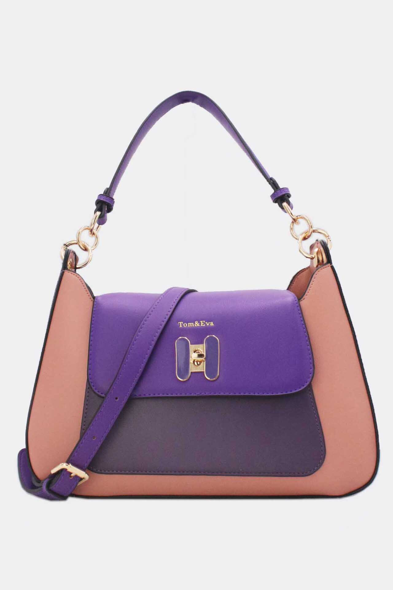 Wholesaler Tom & Eva - Small two -color leather shoulder bag