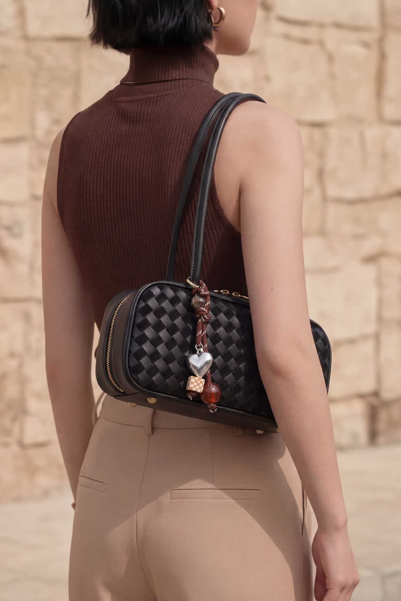 Grossiste Tom & Eva - Sac Porté Épaule Bi-matière Tressé