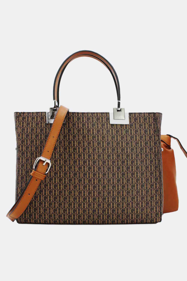 Grossiste Tom & Eva - Ensemble Deux Pièce Set Sac à Main Effet Cuir Monogramme