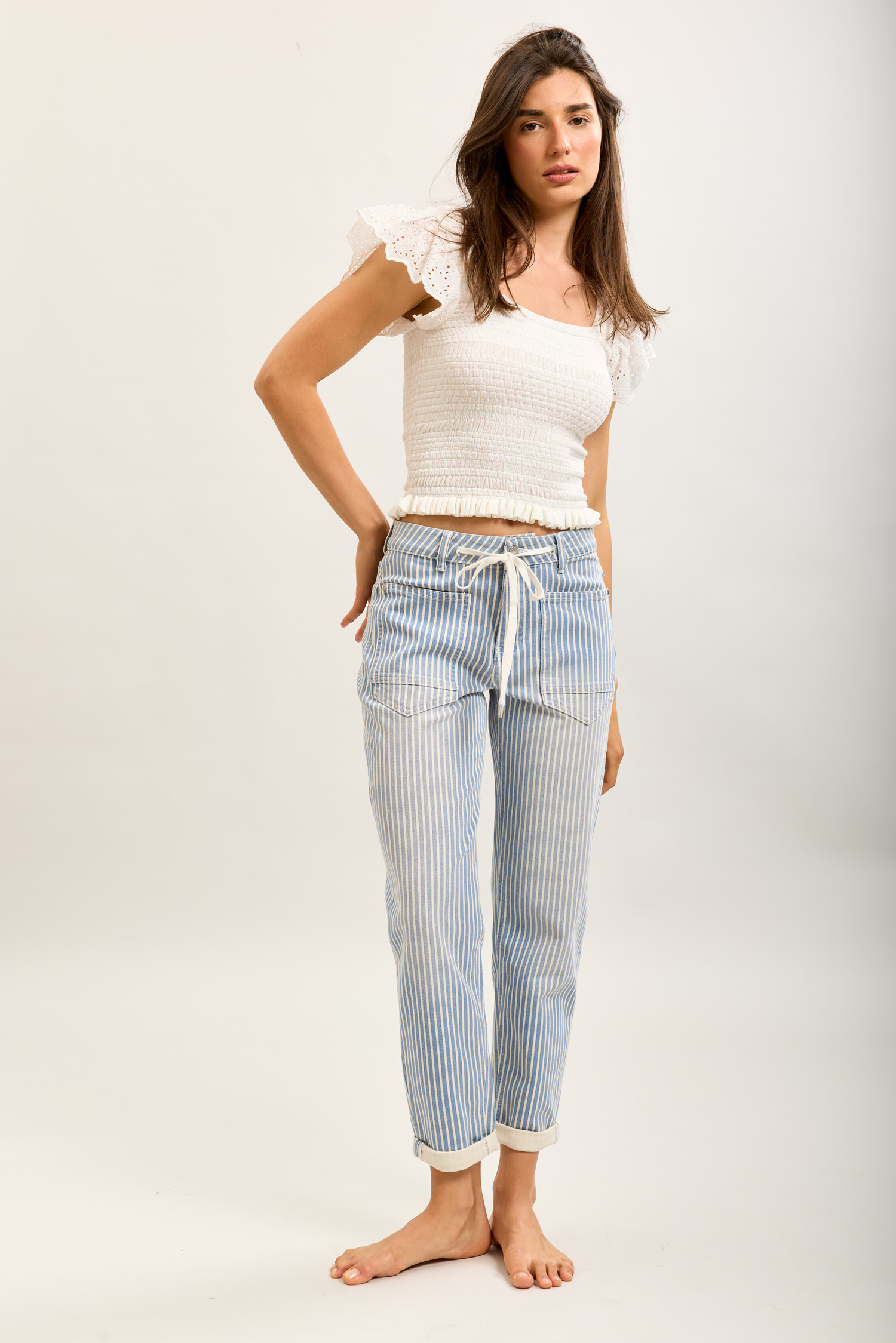 Grossiste Toxik3 - Toxik3 pantalon jean boy cropped denim stretch imprimé