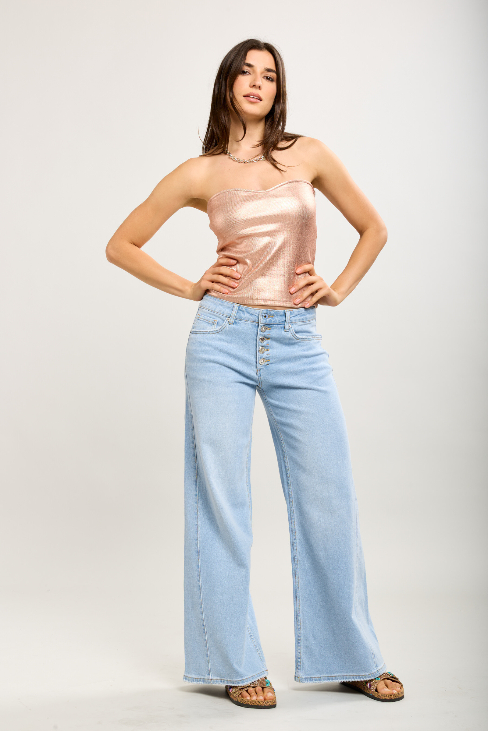 Grossiste Toxik3 - Toxik3 pantalon jean stretch wide boutons strassés