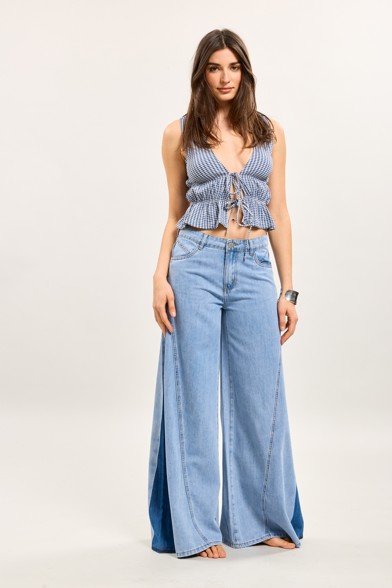 Grossiste Toxik3 - Toxik3 pantalon jean stretch wide palazzo bi-color
