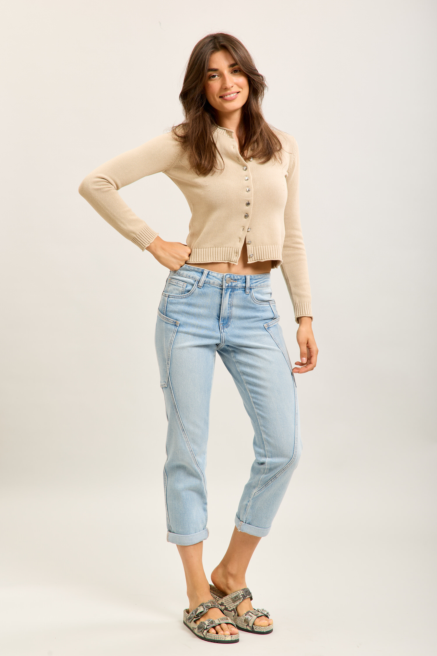Grossiste Toxik3 - Oxik3 pantalon jean droit cropped denim stretch découpes