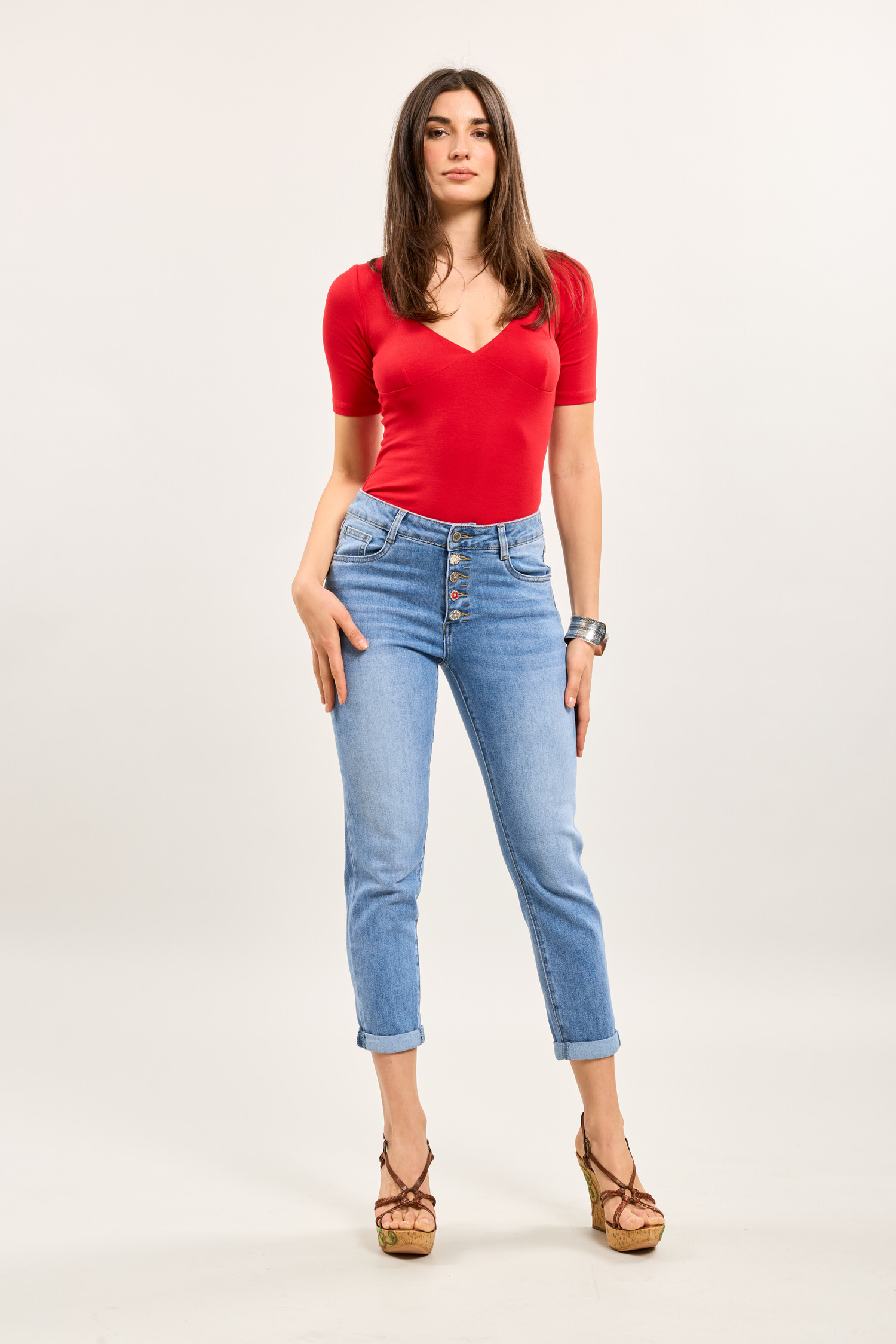Grossiste Toxik3 - Toxik3 pantalon jean stretch slim ourlet boutons strass