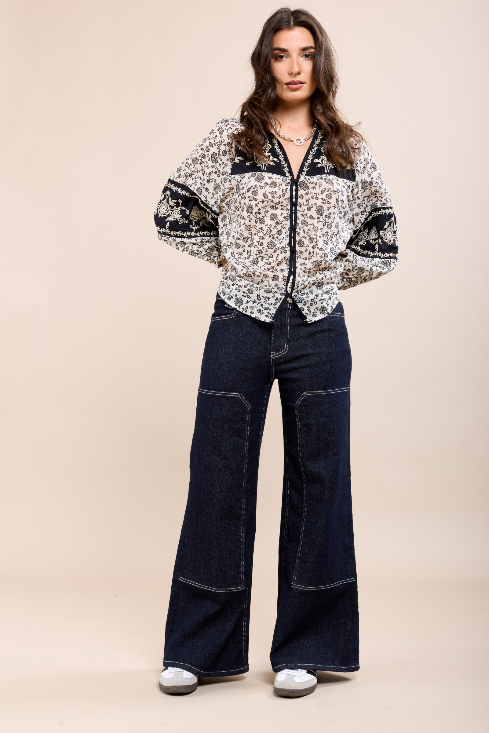 Grossiste Toxik3 - Toxik3 pantalon jean wide brut surpiqûres géométriques