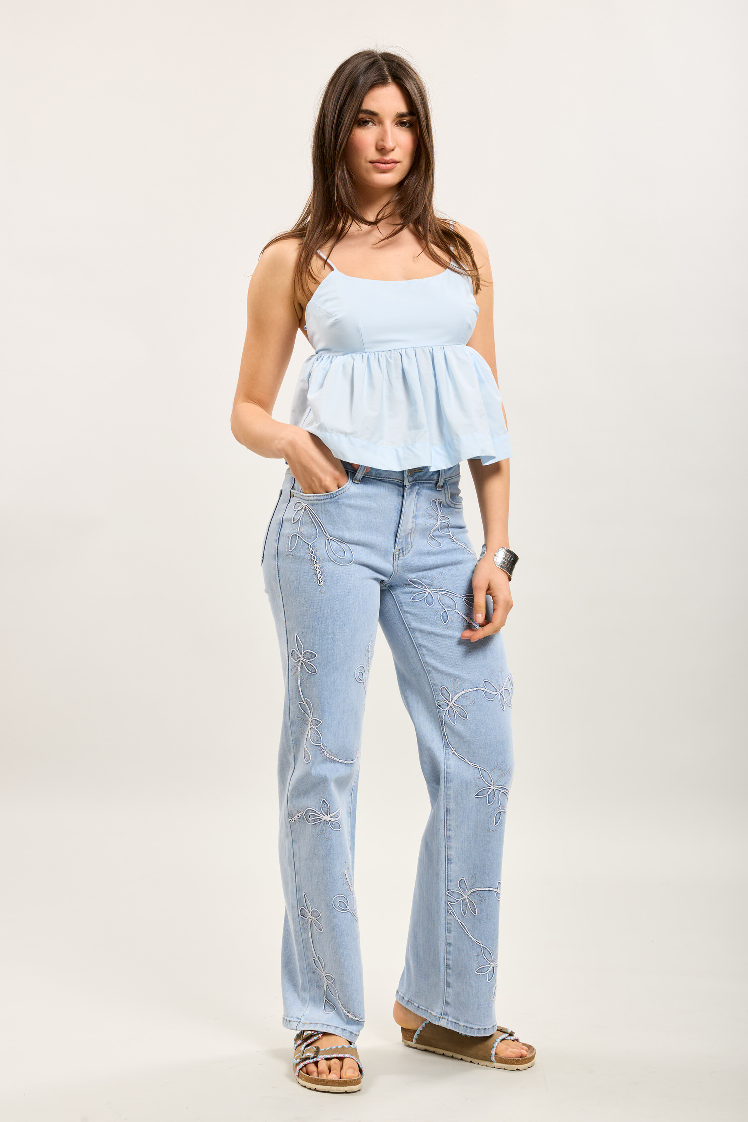 Grossiste Toxik3 - Toxik3 pantalon jean droit denim stretch brodé strass