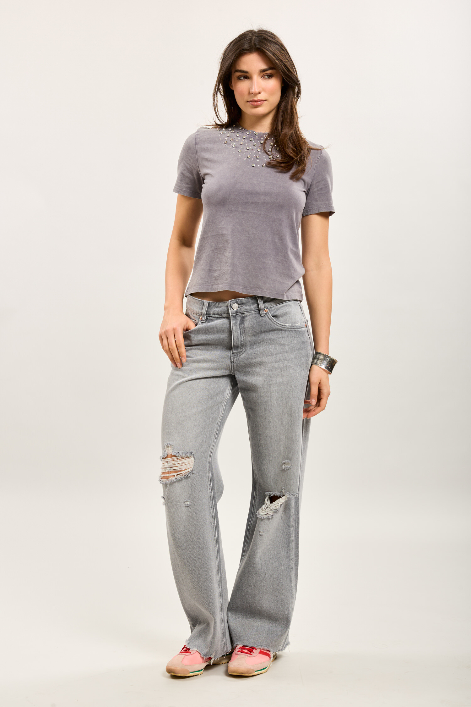 Grossiste Toxik3 - Toxik3 jean wide gris déchiré