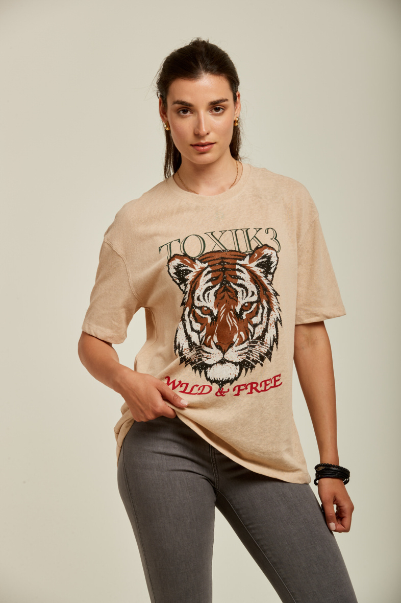 Grossiste Toxik3 - T-shirt en lin - Tiger