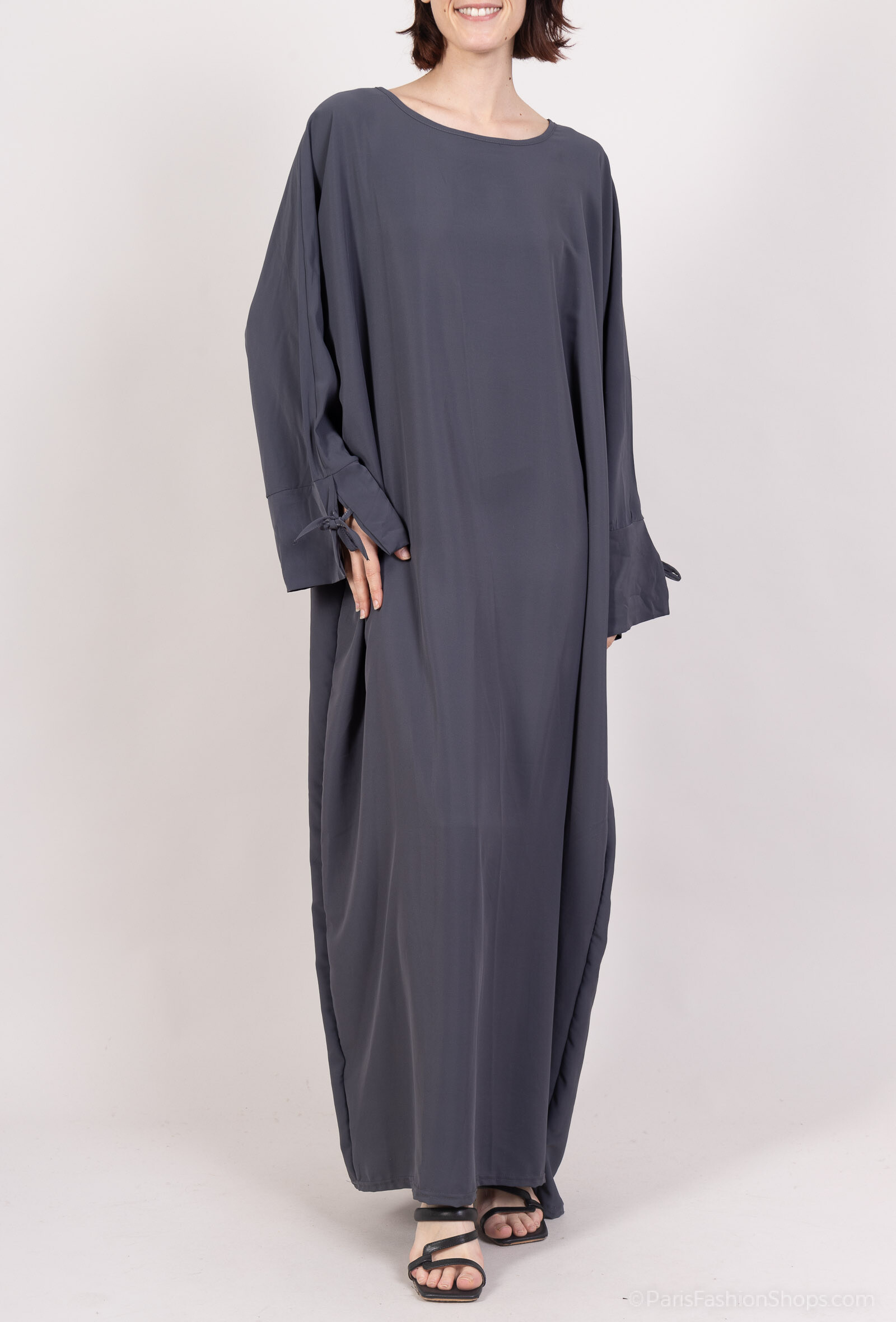 Grossiste TRENDLAND - Abaya ample manches nouées en tissu fluide