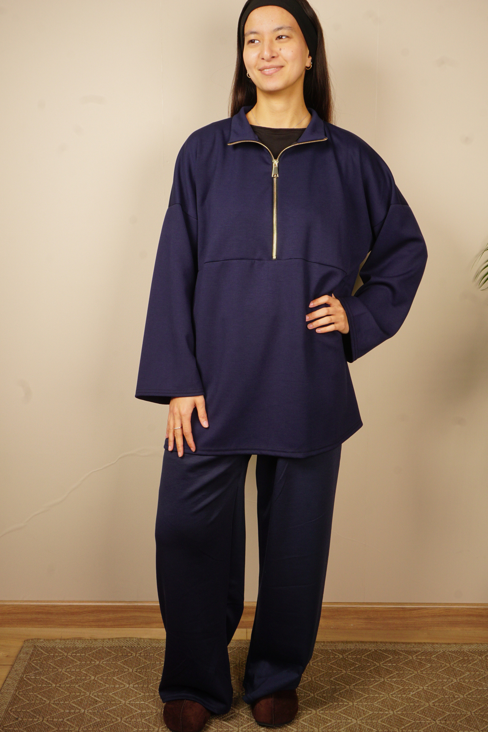 Grossiste TRENDLAND - Ensemble en maille lisse et épaisse jersey structuré haut droit et pantalon ample