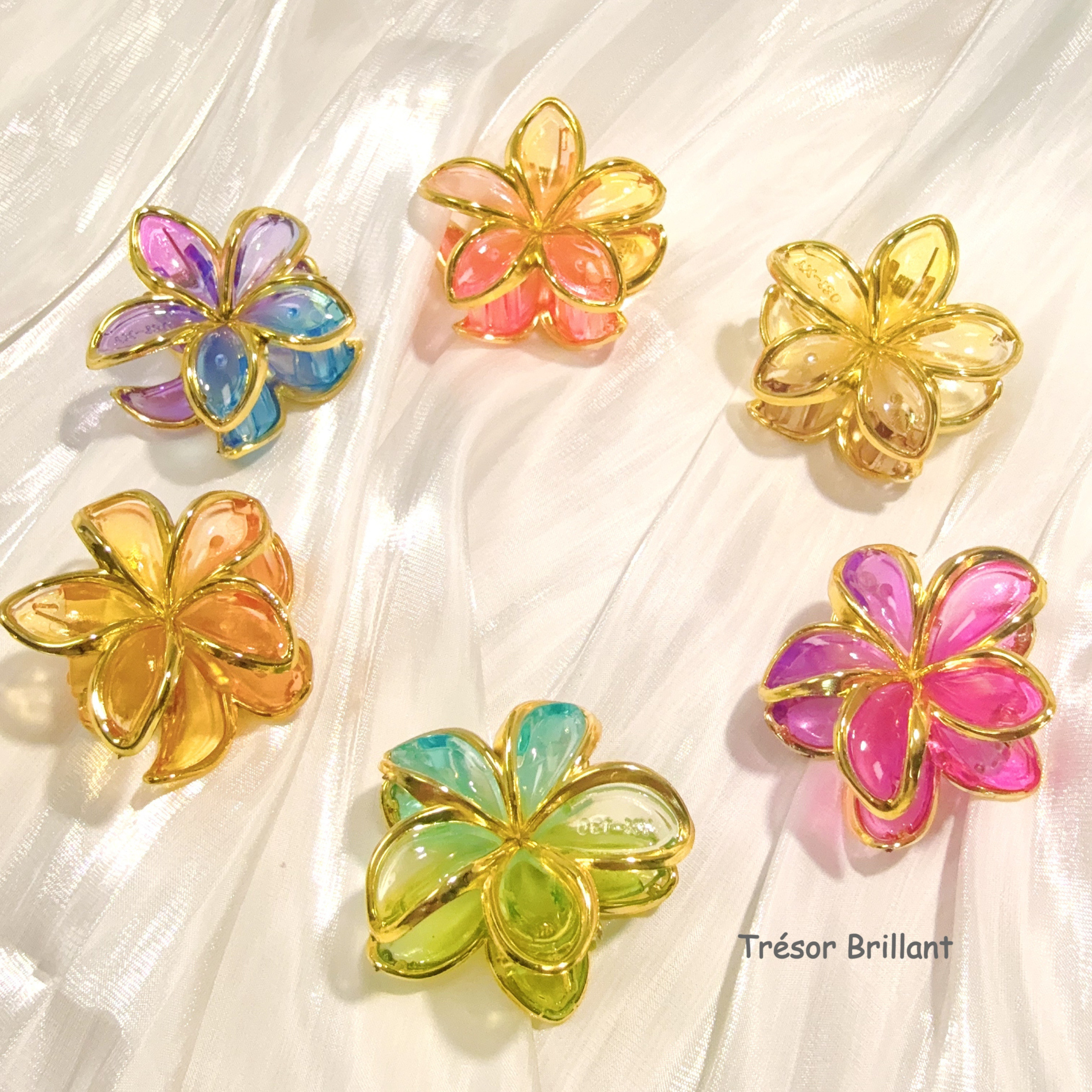 Großhändler Trésor Brillant - Satz von 12 Goldene Plastik-Blumen-Haarspangen 4cm