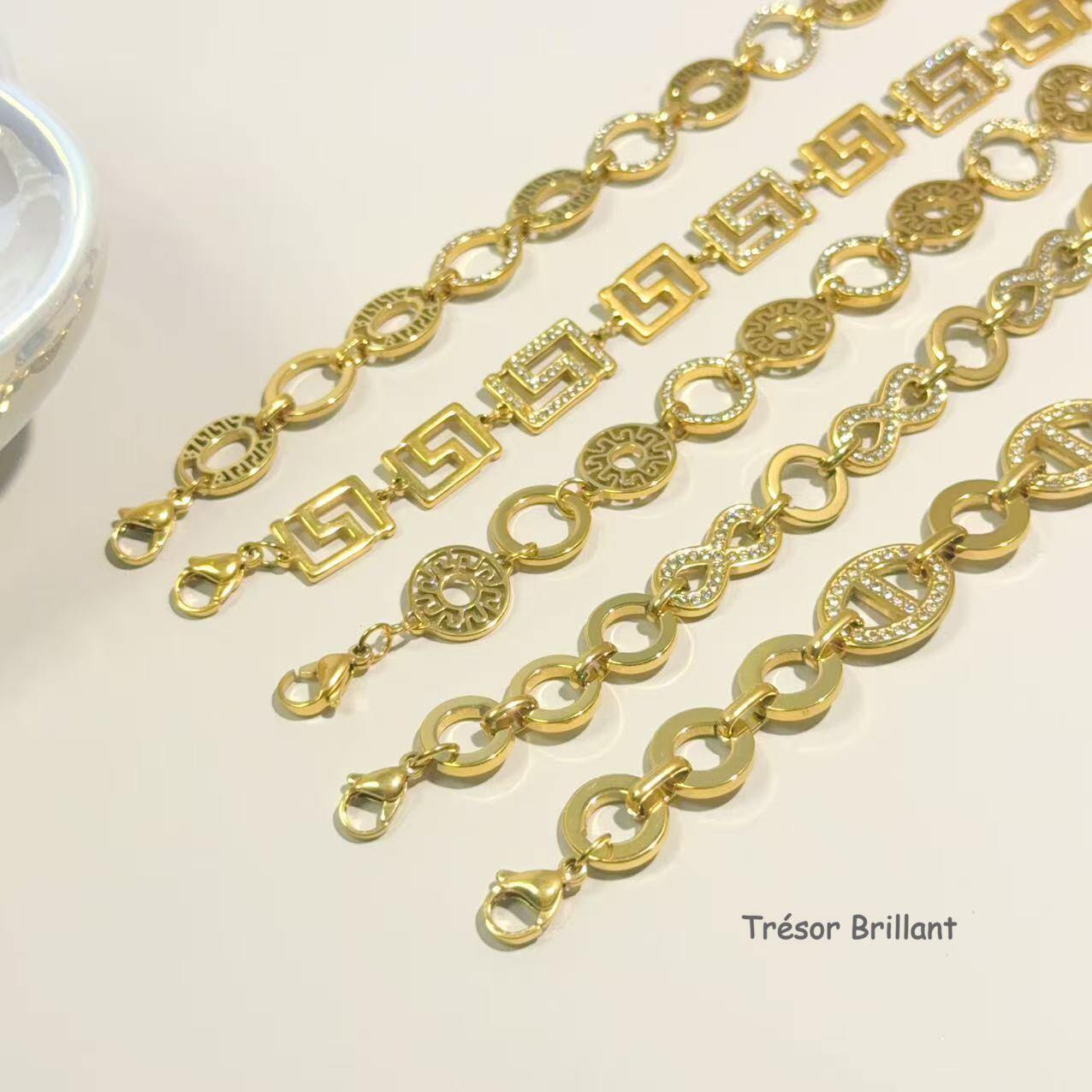 Wholesaler Trésor Brillant - Set of 5 Gold Stainless Steel Bracelets – Classic & Shiny Collection