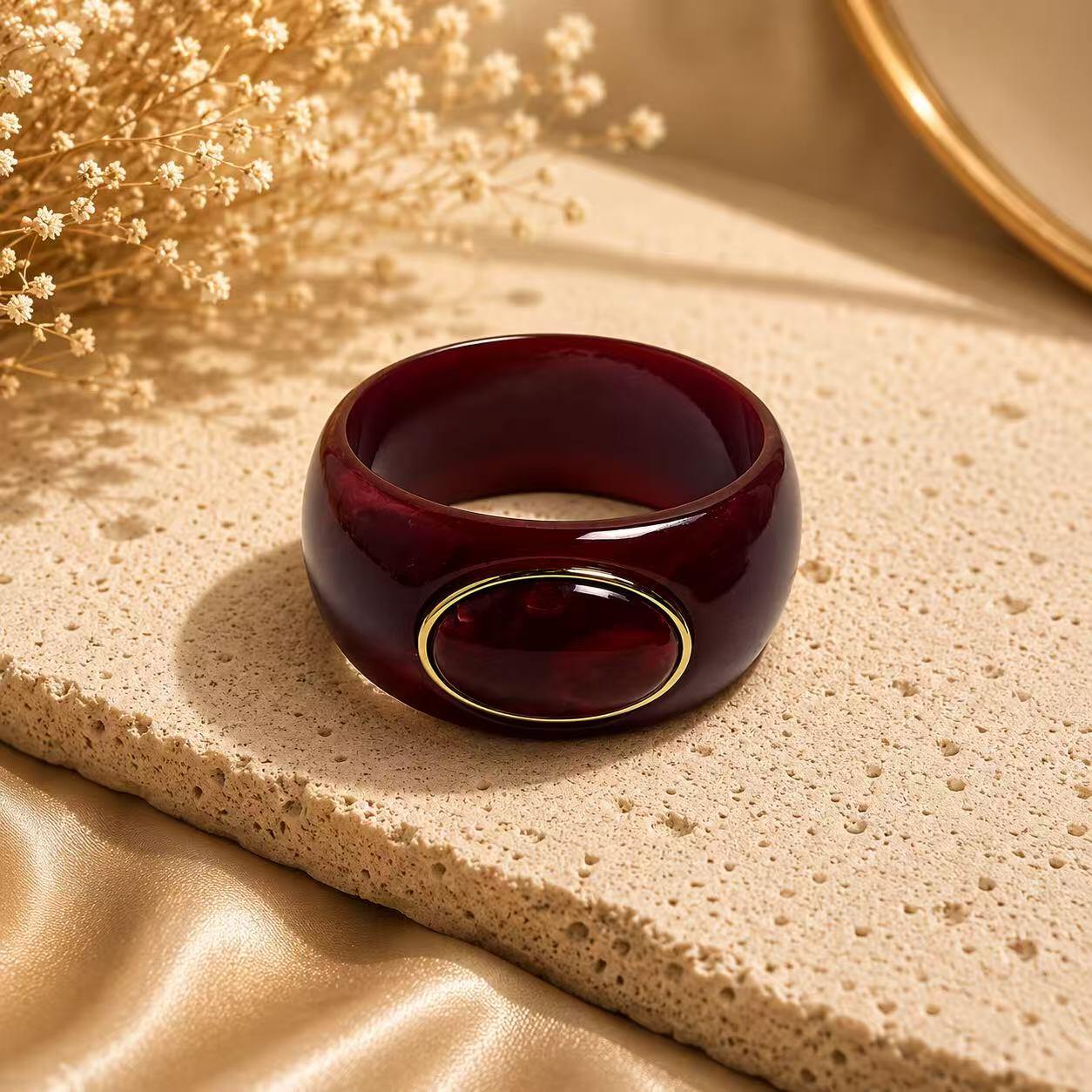 Grossiste Trésor Brillant - Bracelet jonc en résine avec insert ovale