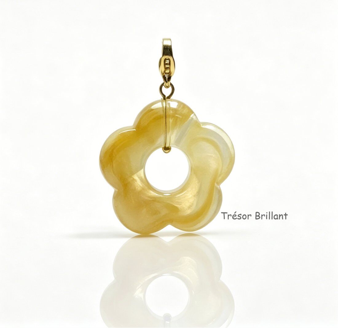 Grossiste Trésor Brillant - Pendentif Fleur en Résine & Acier, Attache pour Bracelet-Collier TAILLE FLEUR 25mm
