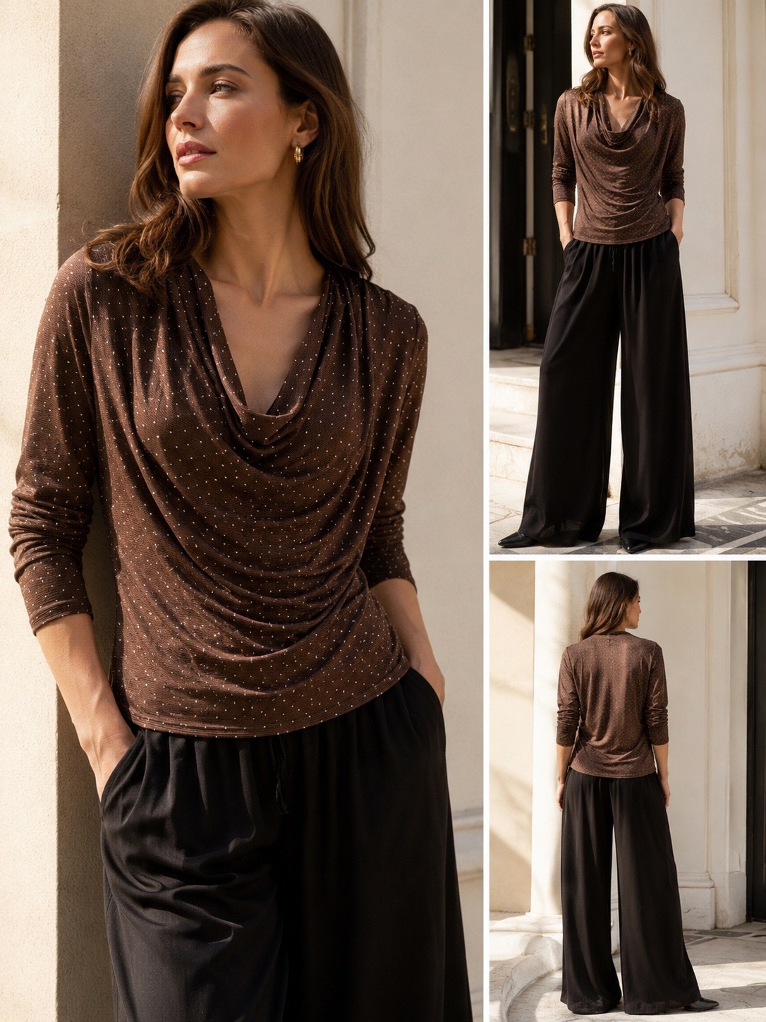 Grossiste Trois Ka II - Top manches longues col drapé à strass