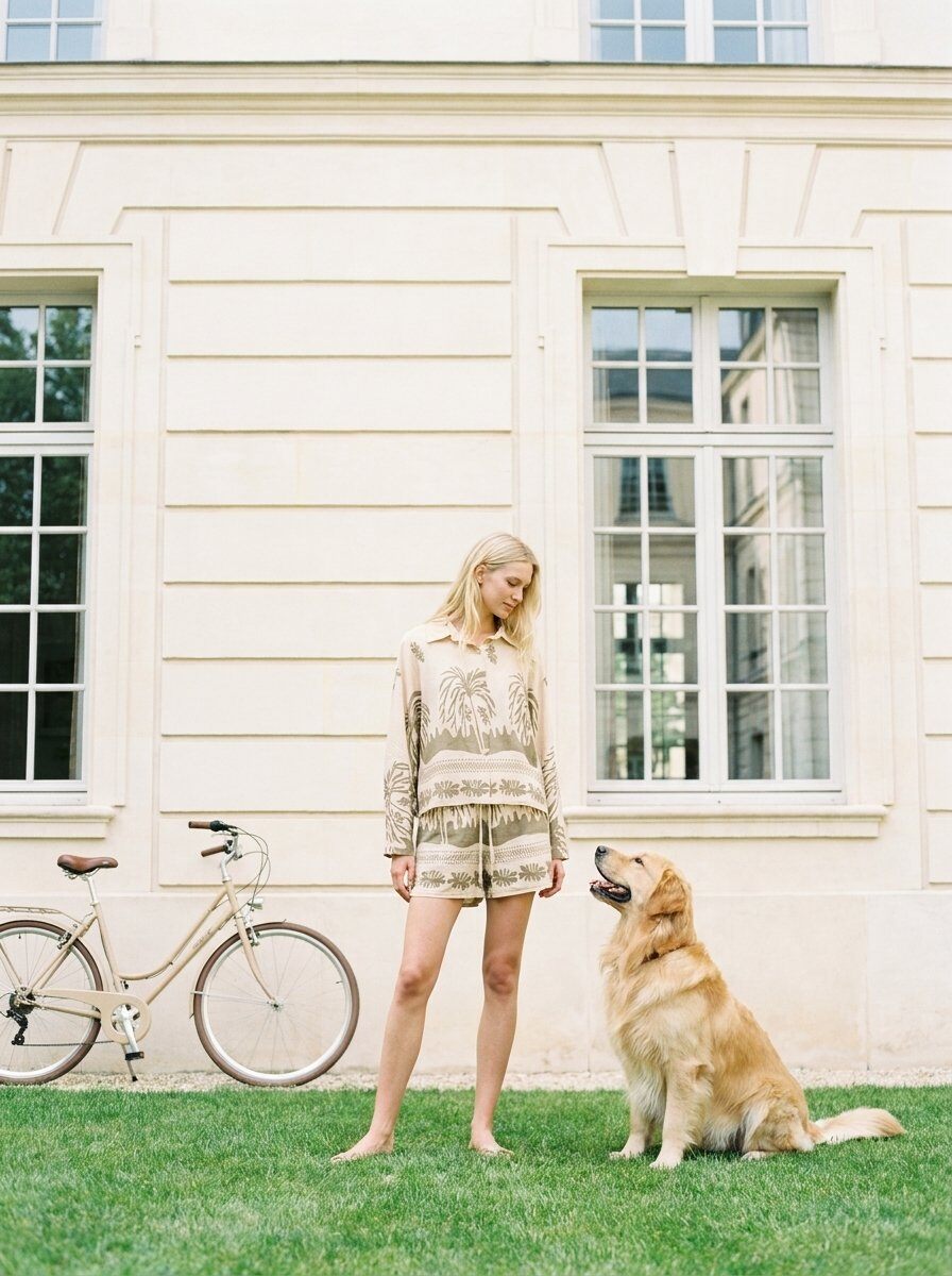 Mayorista U SEE - Conjunto de camisa de manga larga y shorts con estampado veraniego de paisley y palmeras, mezcla de viscosa y lino