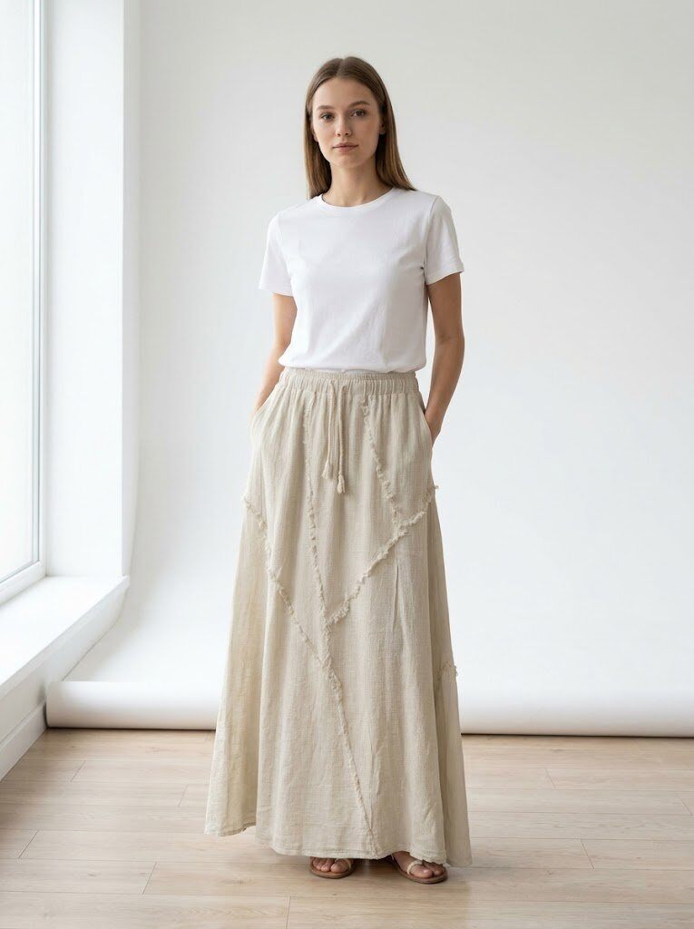 Wholesaler U SEE - OVERSIZED LONG SKIRT WITH STITCHING