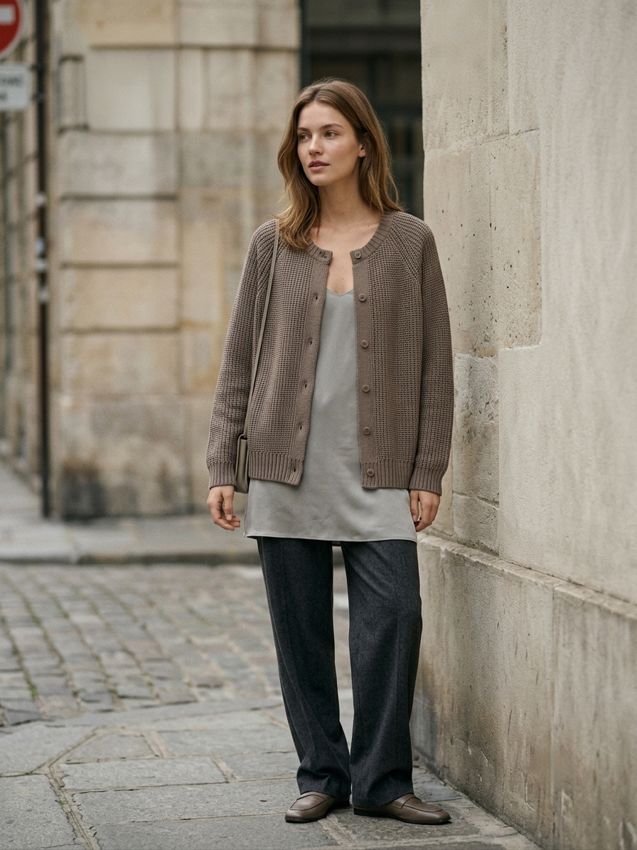 Wholesaler U SEE - Crewneck Cotton Blend Cardigan with Buttons