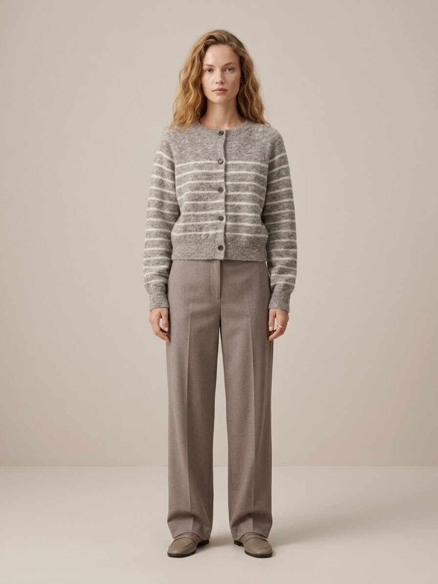 Wholesaler U SEE - Striped Cropped Knit Jacket with Buttons