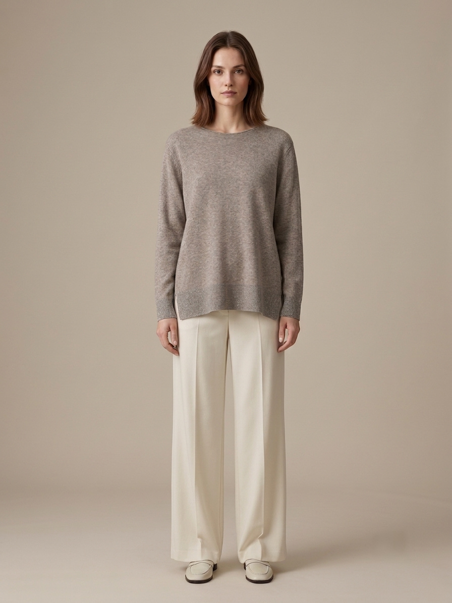 Wholesaler U SEE - Crew Neck Sweater with Side Slits and Lurex Detail