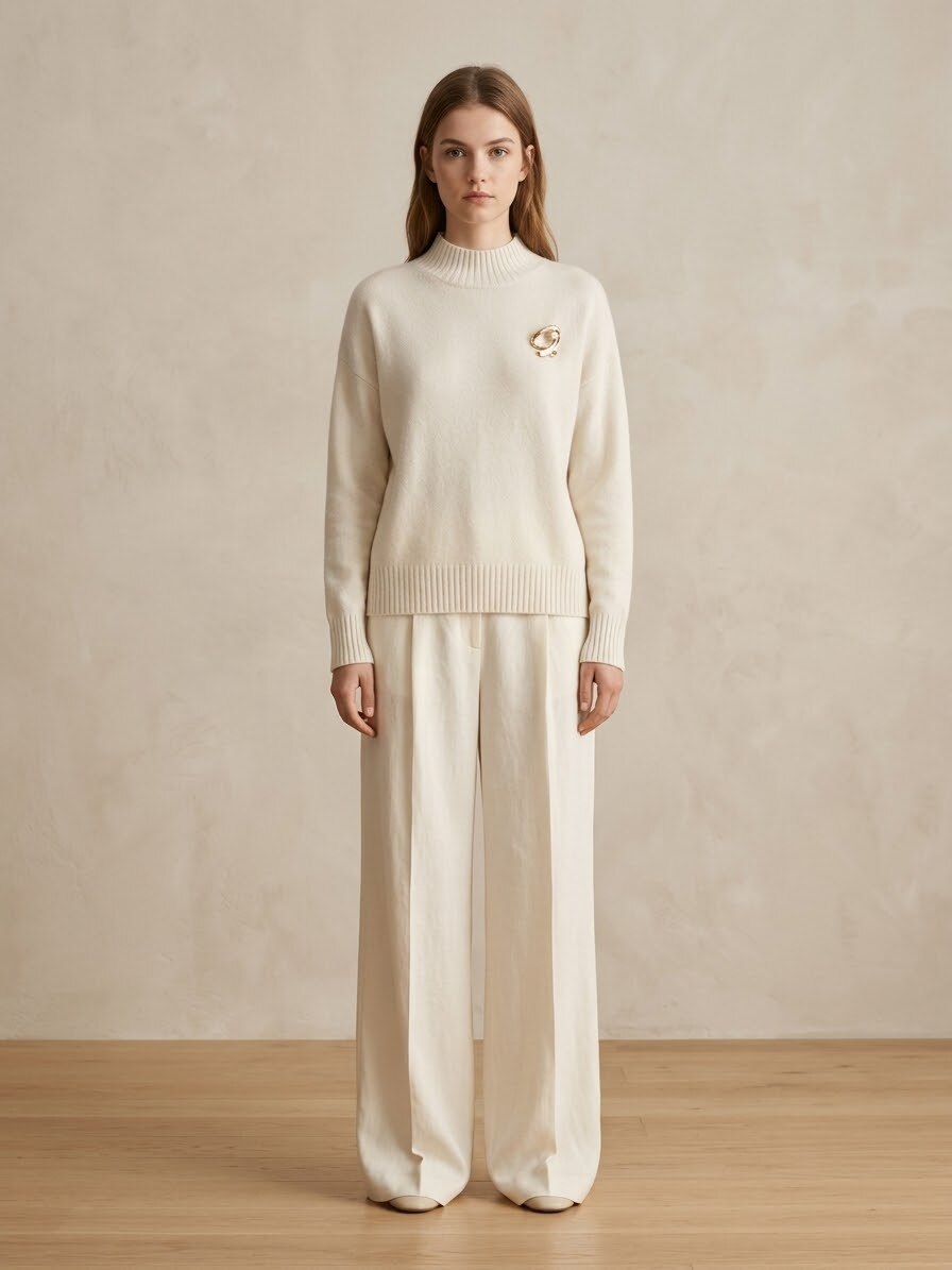 Wholesaler U SEE - Sweater with Gold Brooch and Pearl