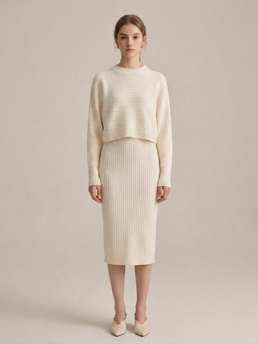 Wholesaler U SEE - Two-Piece Set: Midi Dress and Ribbed Crop Top